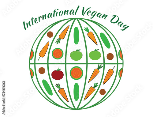 International Vegan Day banner with vegetables in a globe design