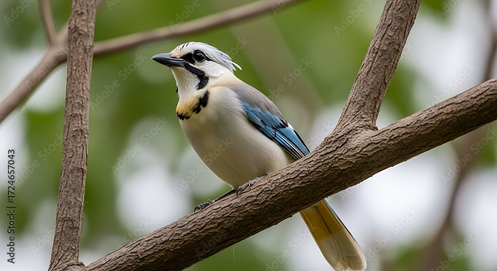 Obraz premium Azure winged magpie resting on a branch gazing into the distance