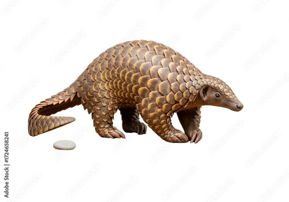 Obraz premium A scaly anteater stands against a black background, showcasing its distinctive armor plating and curious expression.