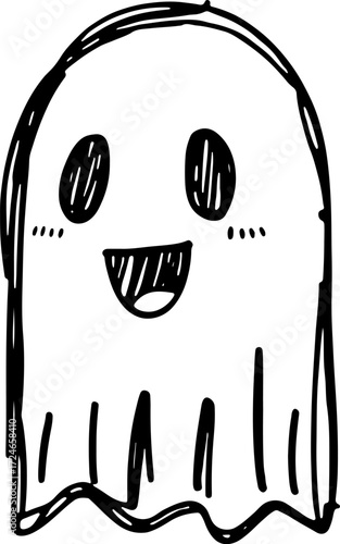 Doodle sketch ghost with arms raised, scary playful design for seasonal events and blogs