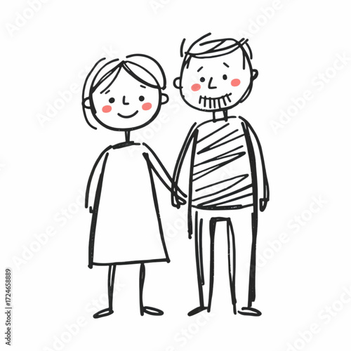 Doodle vector of boy and girl holding hands, innocence for childhood, lifestyle, or parenting articles