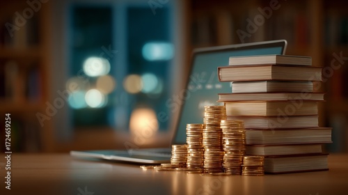 Financial Growth and Education: Books, Coins, and Laptop