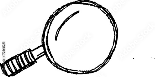 Side tilted doodle magnifying glass, curious exploration concept for study blogs