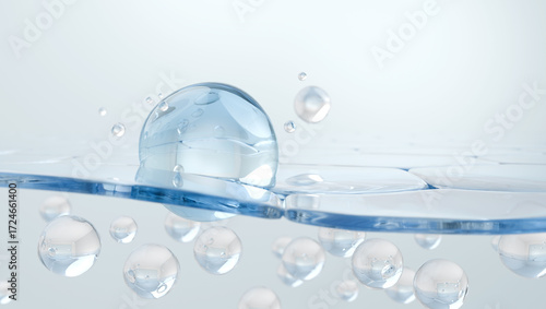 Hyaluronic acid serum drops absorb into the skin for hydration 3D render