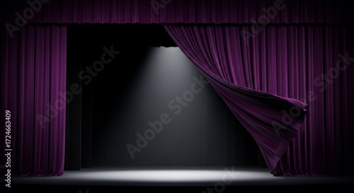 Wide angle view of stage curtains opening