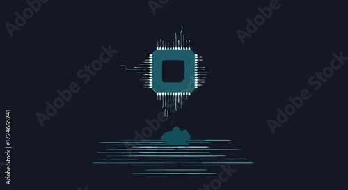 Digital CPU and cloud Computing: An artistic depiction of a digital CPU rising toward a cloud, representing modern technology and the potential of data.