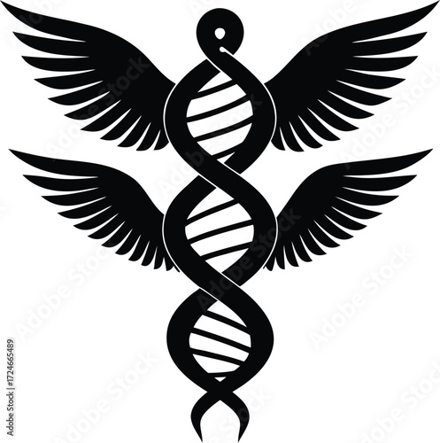 Caduceus Medical Symbol vector Silhouette illustration caduceus snakes replaced by double helix dna