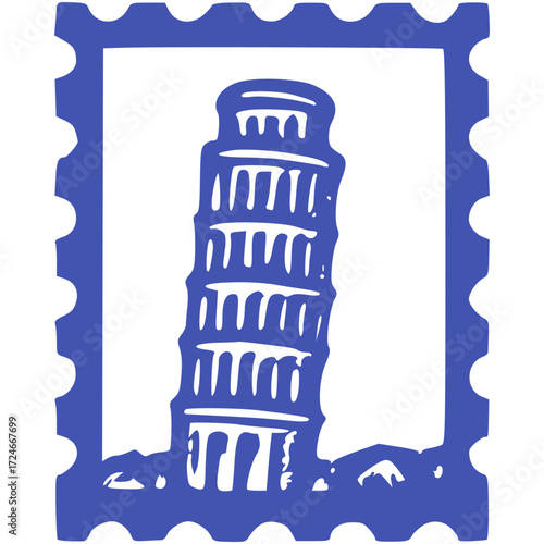 Menara Pisa – Pisa, Italia Stamp Vector Illustration
