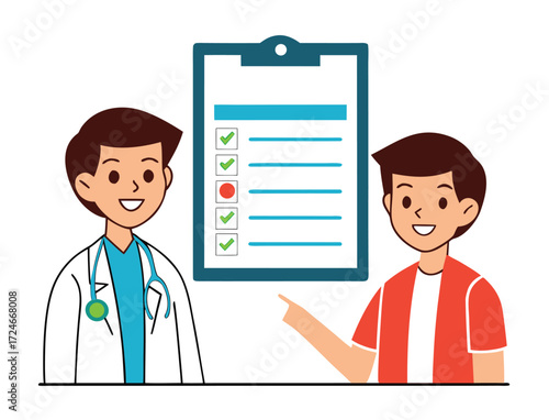 Doctor explaining medical checklist to patient during consultation appointment illustration