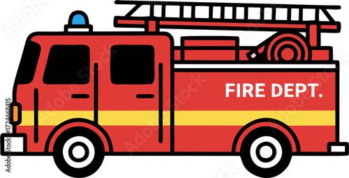 Minimalist Fire Department Truck Vector Icon with Bold Outline and Modern Colors Isolated
