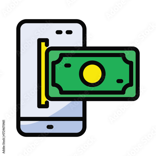 Mobile phone with money emerging from a slot