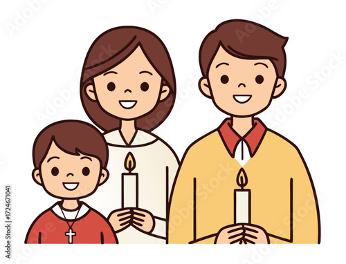Cartoon family portrait with candles Christian religious illustration clip art
