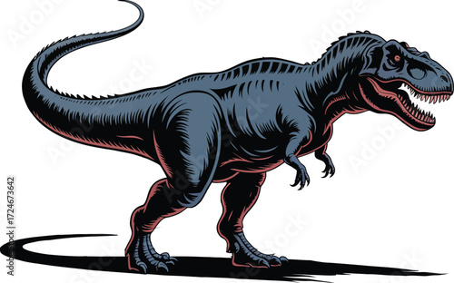 Dinosaur Silhouette Illustration Prehistoric Design, A black silhouette illustration featuring various dinosaurs in a prehistoric scene. The design includes a large Tyrannosaurus rex in the center,