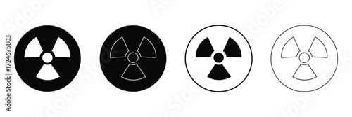 Set of Radioactive icons nuclear symbol. Uranium reactor radiation hazard. Radioactive toxic danger sign design isolated on white and black  background. Nuclear bomb symbol. Danger  Vector icons. 