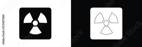 Set of Radioactive icons nuclear symbol. Uranium reactor radiation hazard. Radioactive toxic danger sign design isolated on white and black  background. Nuclear bomb symbol. Danger  Vector icons. 