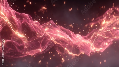 Abstract swirling pink and gold luminous energy flows across a dark background.