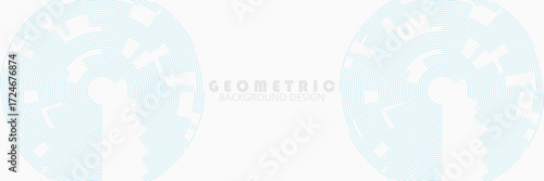 Abstract white background with blue circular lines. Concentric circle. Round lines pattern. Futuristic tech concept. Horizontal banner template. eps10