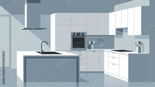 Gray Modern Kitchen Room Illustrator Artwork Banner Background Design Template 