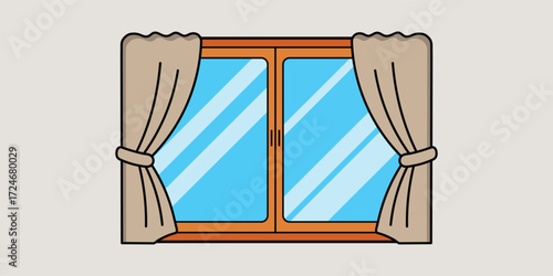 Cartoon window with curtains for kids illustration