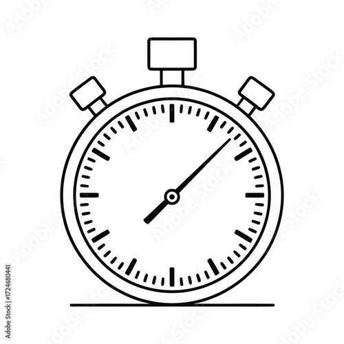 A precise line art illustration of a stopwatch, , symbolizing time, speed, and efficiency, ideal for conveying urgency