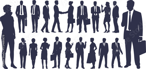 Business people silhouettes, corporate teamwork, office workers, professional colleagues, business communication, teamwork concept, cad drawing flat vector illustration