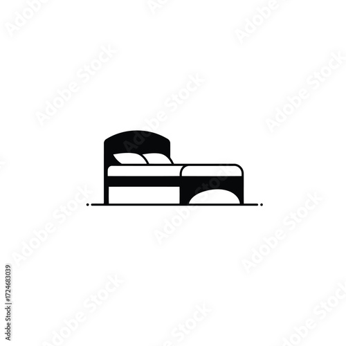 Vector illustration of minimalist icon of a bed with pillows