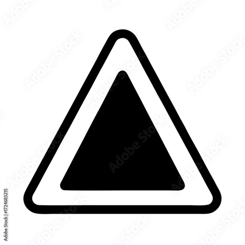 A bold black and white triangular warning sign icon with rounded corners, isolated on a plain background.