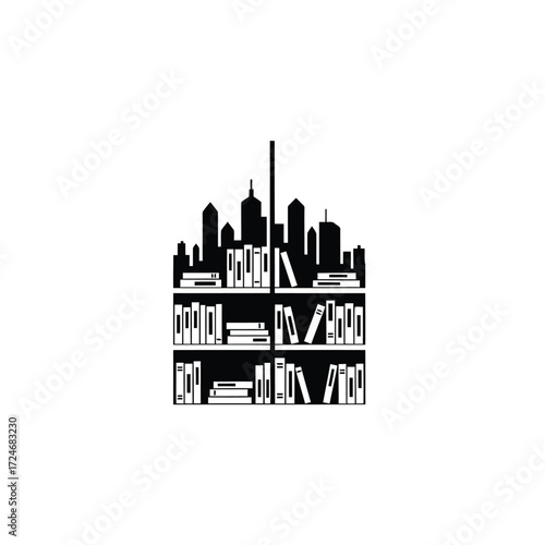 Vector illustration of bookshelf with new york skyline