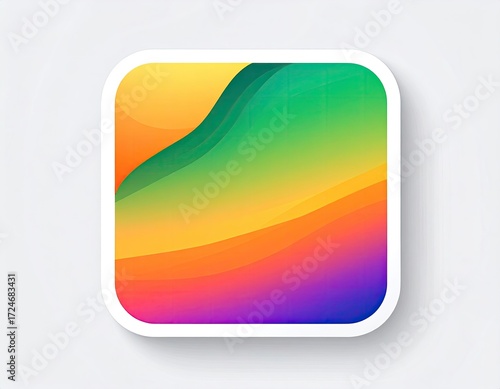 Square icon with vibrant, flowing gradient colors in yellow, orange, green, and purple; rounded corners and white border