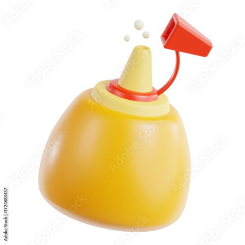 A vibrant 3D rendering of a mustard squeeze bottle, showcasing its design and food-related concept, perfect for culinary and illustrative projects