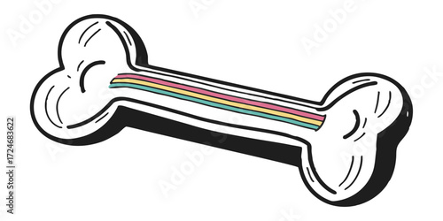 Dog bone rainbow cartoon illustration pet food treat animal canine drawing happy puppy domestic bone art
