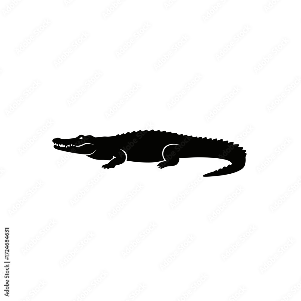 Fototapeta premium Crocodile Silhouette Profile View Wildlife Animal Black and White Simple Design.