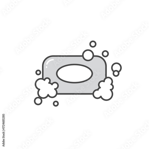 Soap bar with bubbles hygiene cleaning daily routine simple illustration simple design.