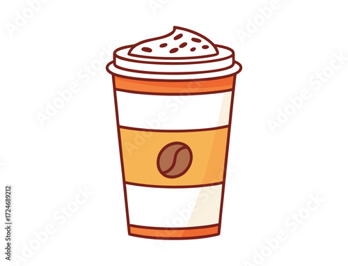 Delicious Coffee Cup with Cream and Coffee Bean Graphic Design