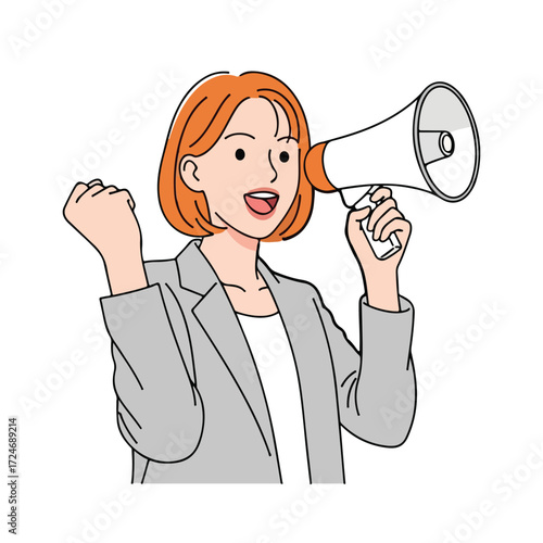 Businesswoman announcing with megaphone cartoon vector illustration