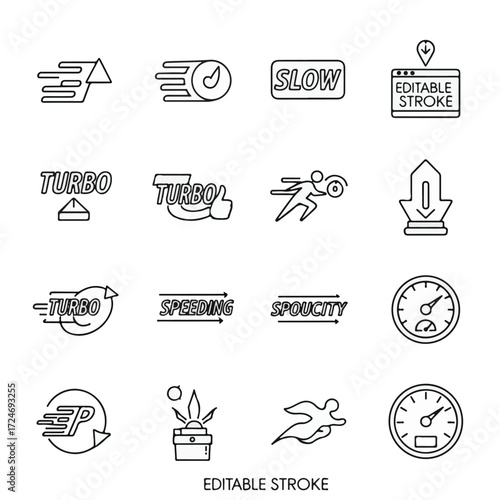 Speed and performance icons with turbo and gauge symbols Keywords: speed, fast, turbo, acceleration