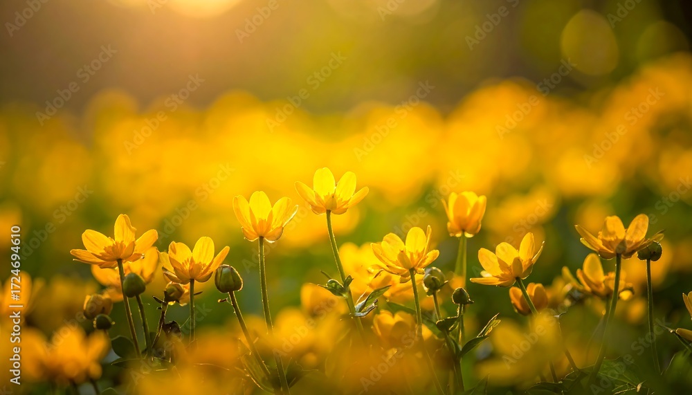 Obraz premium Bright yellow flowers at sunset