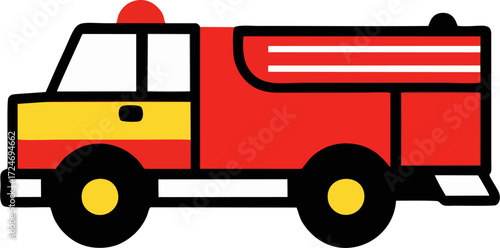 Minimalist Flat Vector Fire Truck Icon with Bold Outline and Modern Colors Side View