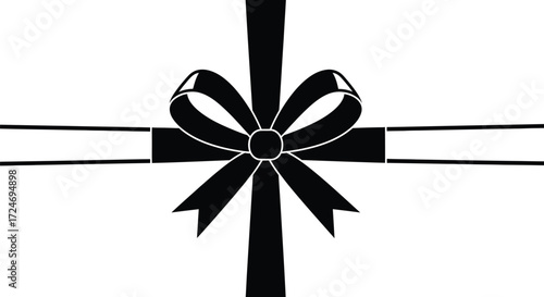 Elegant black ribbon bow on a white background, symbolizing celebration or sympathy