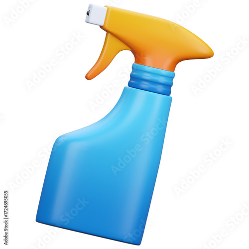 3D Rendering of a Blue and Orange Cleaning Spray Bottle for Housework and Cleaning, Household Chores, Sanitizing Surfaces for a Hygienic Environment