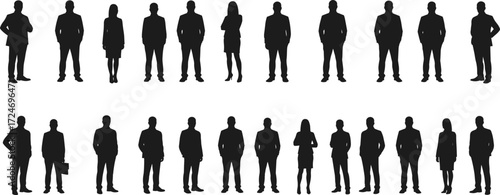 Business silhouette, professional figure, formal attire, standing pose, black shape, office crowd, career gesture, corporate posture, workforce, team