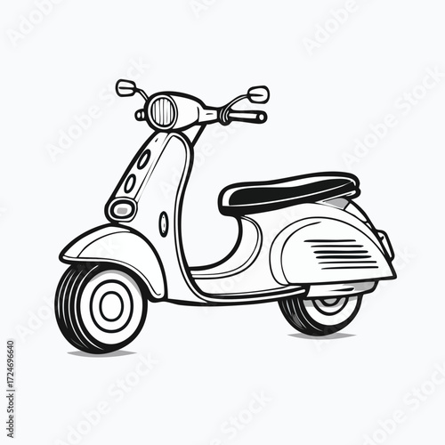 Wallpaper Mural Illustration of a vintage scooter with a classic design, outlined in black and white. Torontodigital.ca
