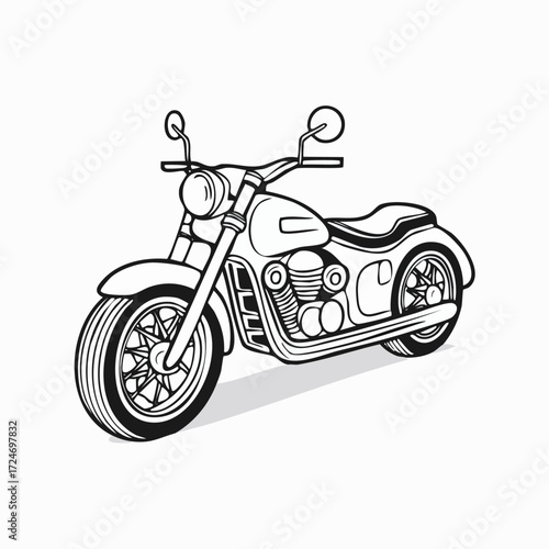 Illustration of a motorcycle with a round headlight and a low seat.