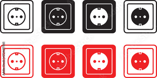 electrical socket, power outlet, plug, electricity, energy, connection, socket, receptacle, european, type, black, red, white, icon, symbol, graphic, design, element, illustration, set, collection, mu