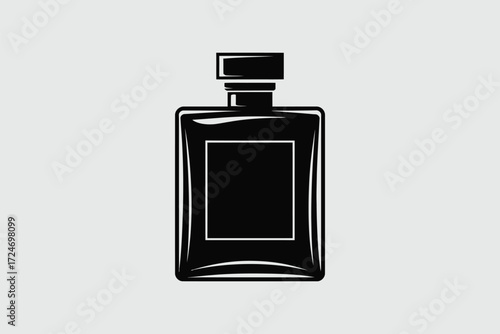 Black perfume bottle with square label fragrance cosmetic
