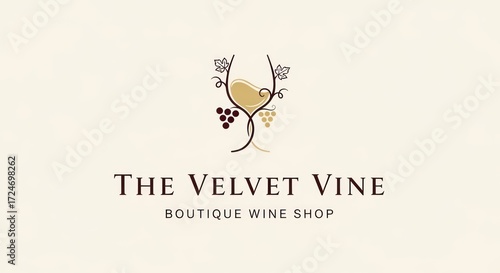 Wallpaper Mural Elegant Wine Boutique Logo with Stylized Glass and Grapes on Cream Background Torontodigital.ca