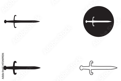 sword vector illustration set, coronation swords, sword icon symbol vector, silhouette and line art eps10