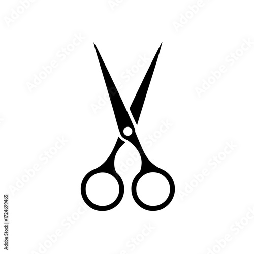 Minimalistic black and white line icon of hairdressing scissors