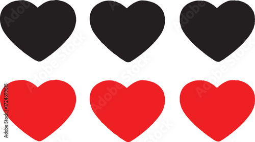 design, icons, illustration, vector, heart, black, love, shape, symbol, icon, red, multiple, set, collection, graphic, romantic, emotion, valentine's day, white background, isolated