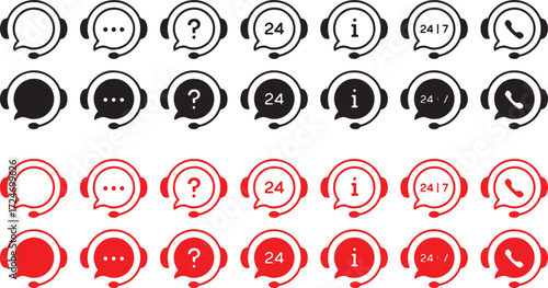 design, icons, illustration, vector, customer, communication, service, letter, microphone, description:, filled, rows, background., 24/7., combined, communication., four, dots, representing, call, whi